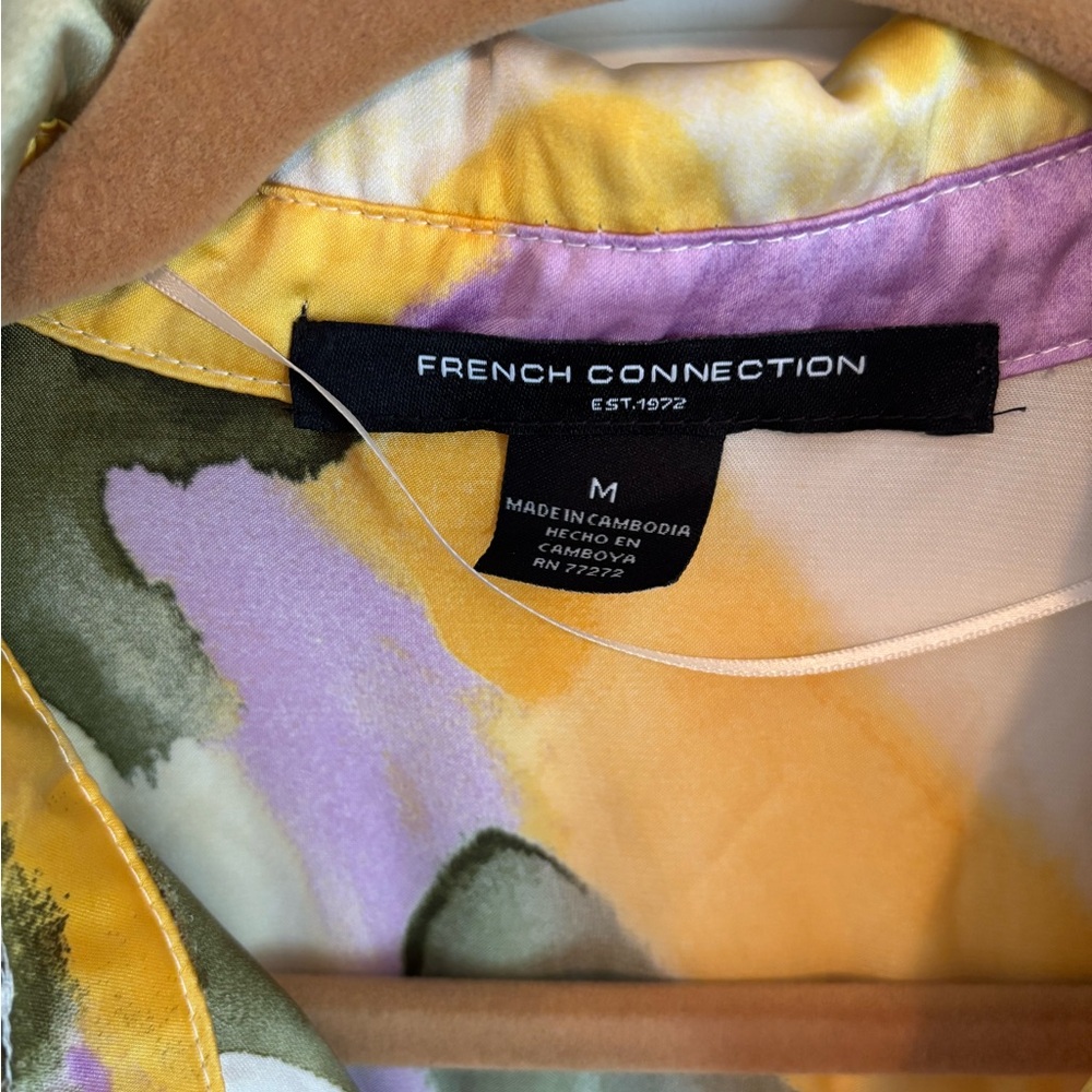 NWOT French Connection  Abstract Watercolor Belted Satin Shirt Dress - M and XL - Picture 2 of 11